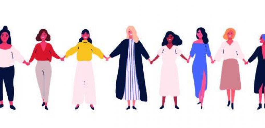 Group of women cartoons holding hands