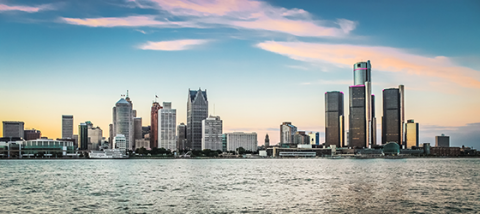 City of Detroit Skyline on a sunny day