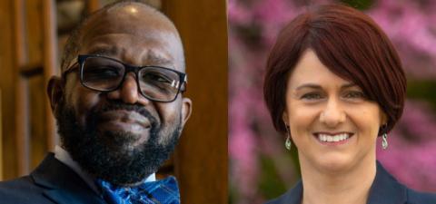 Photo of Robert Solomon, vice president for inclusion, diversity and equal opportunity, and Joy K. Ward, dean of the College of Arts and Sciences