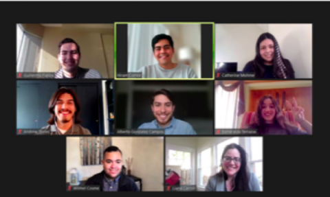 A panel of Latinx alumni meet with admitted students via Zoom.