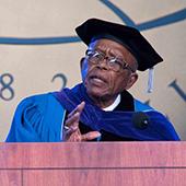 image of Fred Gray giving commencement speech