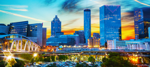 Photo of the Atlanta skyline, at dusk