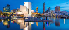 City of Cleveland skyline, lit up at night