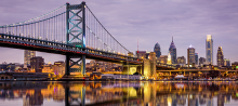 Philadelphia City Skyline, lit up, at dusk