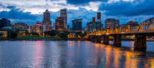 Portland Skyline, lit up, at dusk