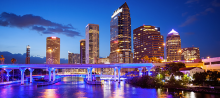 Tampa Bay City Skyline, lit up, at night