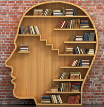 Bookshelf shaped like a head and filled with books