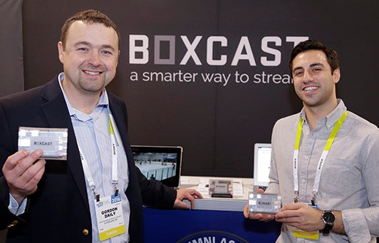 CWRU Alumnus Gordon Daily promotes his innovation, Boxcast, at the 2017 CES event in Las Vegas.