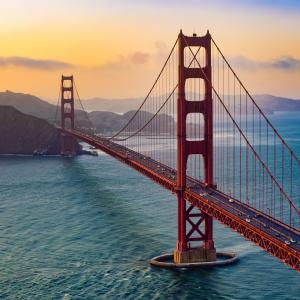 View of Golden Gate Bridge and water below