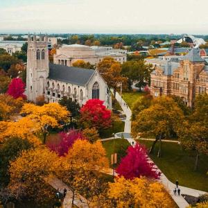aerial view of CWRU campus in the fall