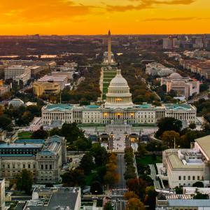 Washington D.C. aerial view in the evening