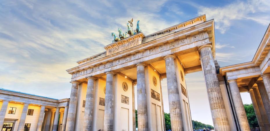 The historic Brandenburg Gate in Berlin, Germany.