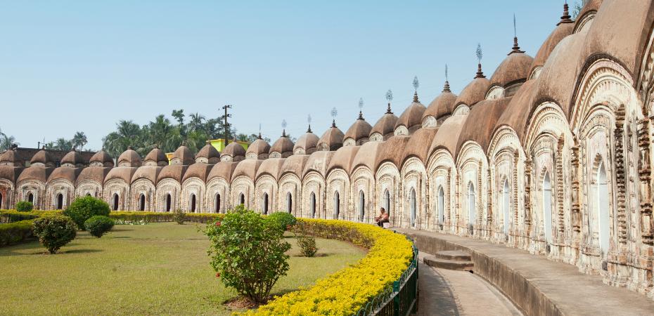 Row of Indian temples shown in the sunlight