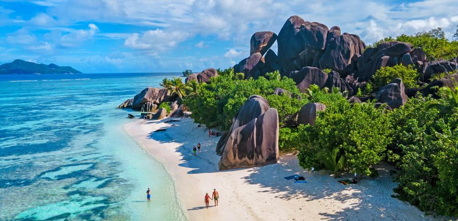 A Seychelles coastal beach setting shown in the daytime