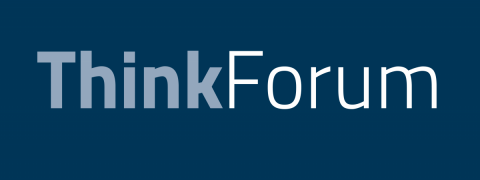 Think Forum written on a blue banner in light blue font