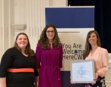 Elizabeth Miller and Tamara Covarrubiasof CWRU's Center for International Affairs Present an Award to Chamois Williams of The Alumni Association
