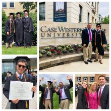 A collage of photos from Graduation Day at CWRU