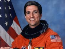Astronaut Don Thomas (CIT '77) in his astronaut suit