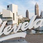 Skyline of the City of Cleveland, including the Rock and Roll of Fame