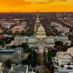 Aerial view of Washington, D.C. in the evening.