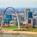 St. Louis, Missouri, skyline as shown in the daytime