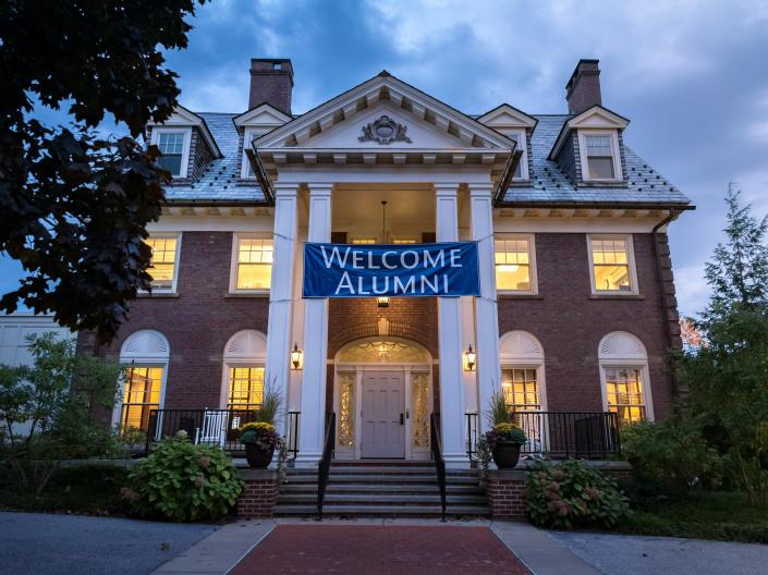 Welcome Alumni Banner on Alumni Center