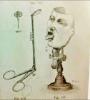 Sepia drawing of face with medical tools