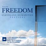 Blue sky with clouds and orange ladder leading to open doorway