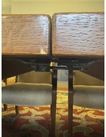 Close up of two tables locked together