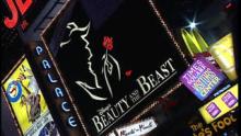 Color image of various Broadway show marquees with Beauty and the Beast in the center