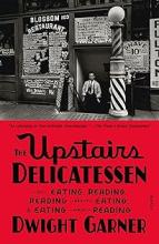 Book cover of the Upstairs Delicatessen with black and white vintage photo and red block with black letters