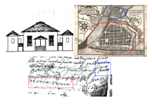 collage of line drawings and maps of hospital