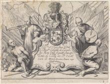 Old black and white illustration of four slaves with some official text in the center