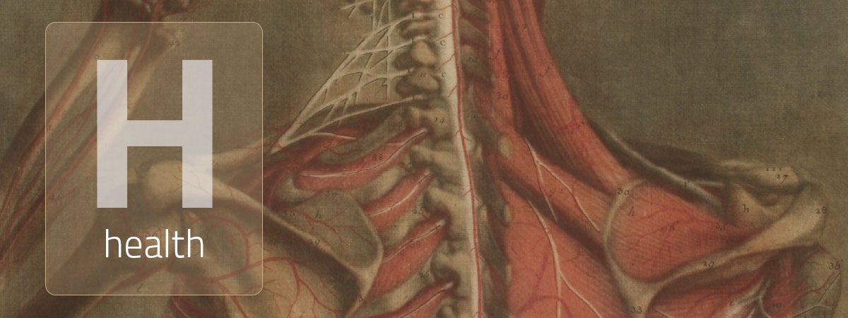 Health written over artwork of a skeleton with muscles