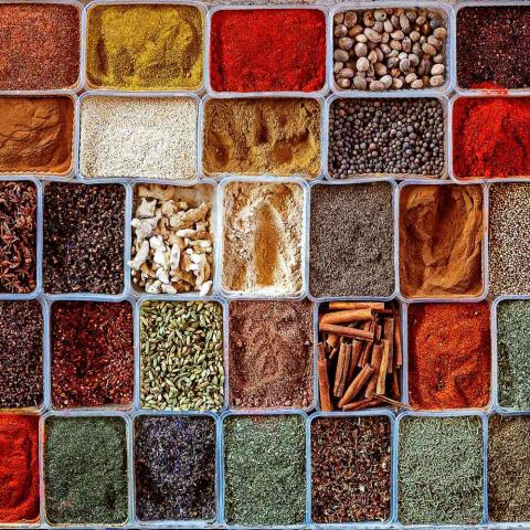 different food spices in containers