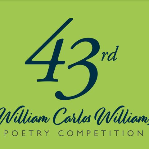 Green square with 43rd William Carlos Williams Poetry Competition written in cursive