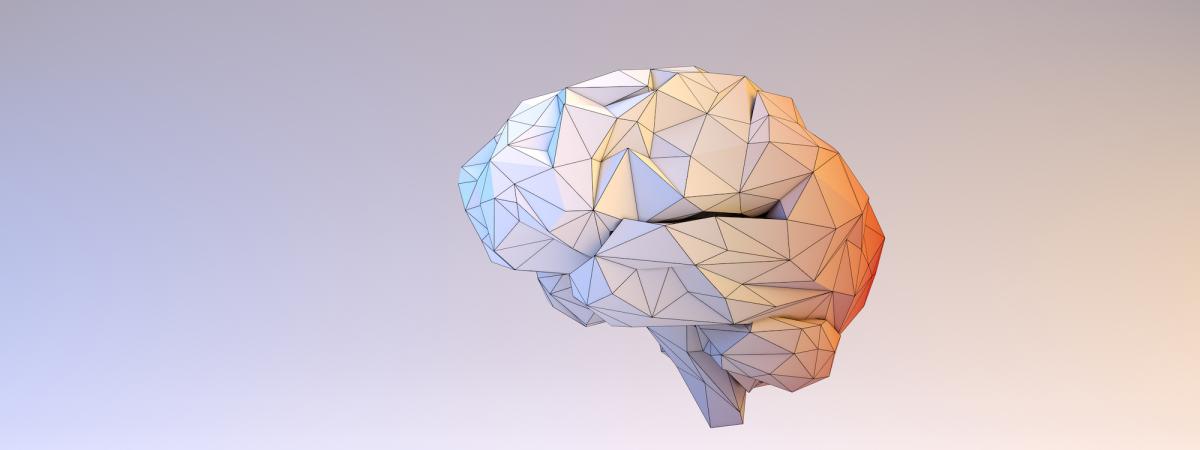 3D Digital illustration of a polygonal brain isolated on gradient background
