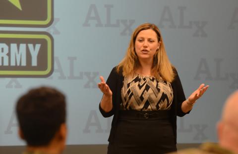 Shannon French speaking at US Army Command