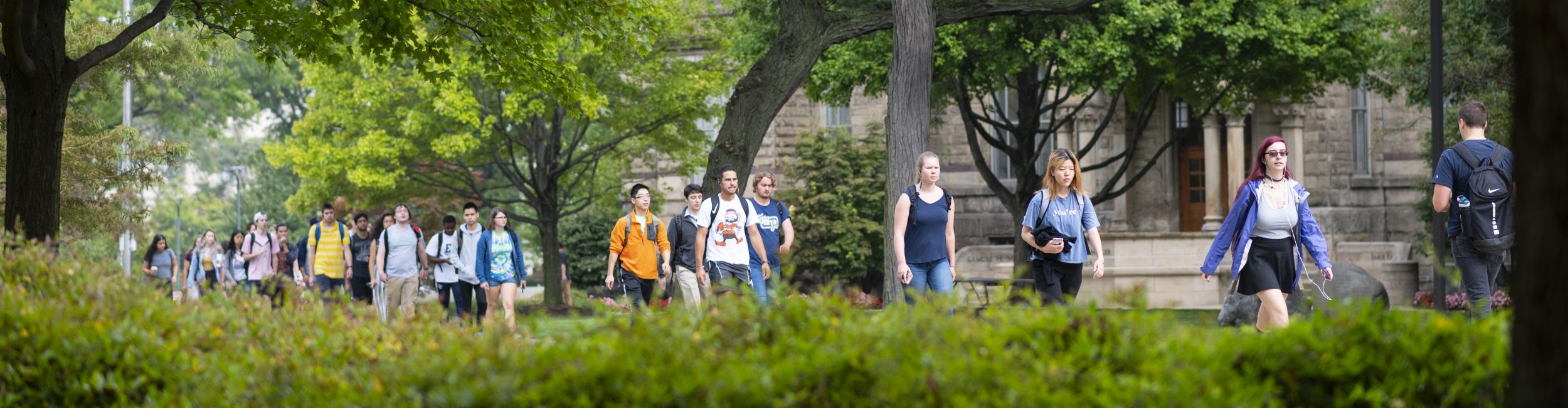 students walking on campus for spring or summer visit