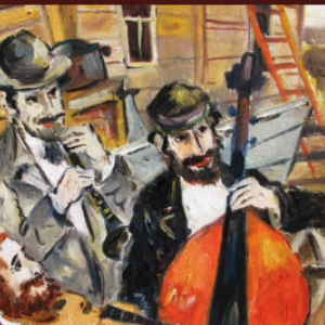 Drawing of people playing the cello and the flute