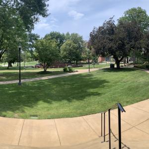Haydn steps looking out toward the Merging water fountain
