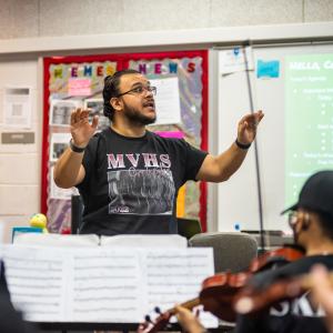 Al Rodrigeuz, Music Education (CWRU '15) teaching his orchestra