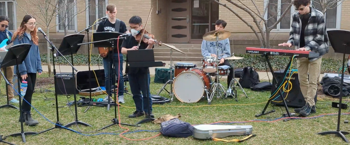 Pop Music Ensemble outside Denison Hall