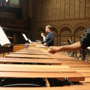 Photo of students with a percussion instrument