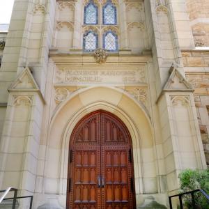 Harkness Chapel main entrance door and window