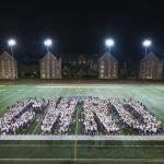 CWRU block letters made of students on football field