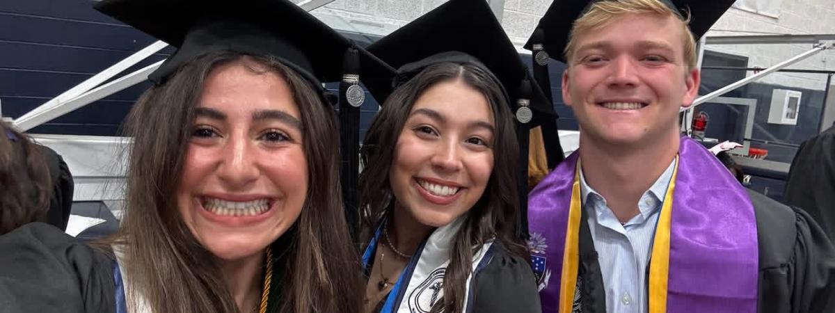 2026 Commencement, three graduates, two female and one male