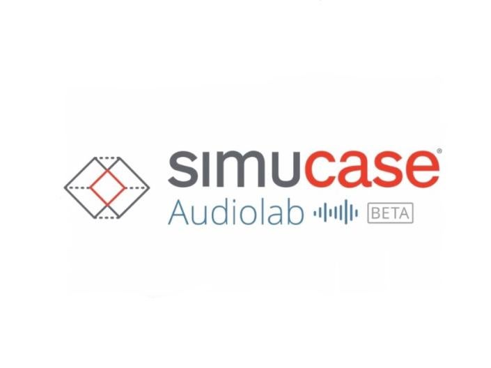 Simucase Logo typed in grey and red font. Underneath "simucase" in finer grey says "Audiolab"