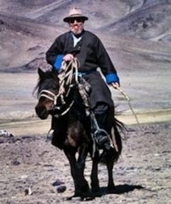 Photograph of Melvyn C. Goldstein on a Horse