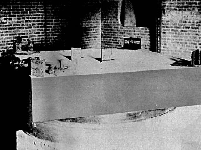 Michelson-Morley experiment setup, a black and white photograph